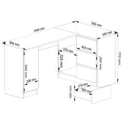 Birou colt dreapta in L cu 3 sertare si rafturi, PAL laminat 16 mm, 155x85x77 cm, alb