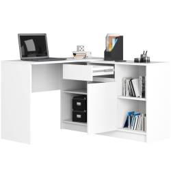Birou de colt cu sertar, usa si 6 rafturi, PAL laminat 16 mm, 120x126x79 cm, alb