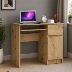 Birou computer PIKSEL, cu sertar, dulap si raft pentru tastatura, dreapta, 90x50x77 cm, stejar artisan