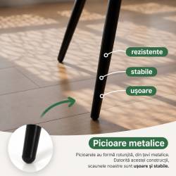 Set 4 scaune dining tapitate Nero din catifea, sezut matlasat, picioare metalice, 46x44x87 cm, maxim 130 kg, negru