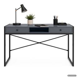 Birou stil industrial, MDF melaminat, cu 2 sertare si raft, cadru metalic, 123x48x81 cm, gri grafit