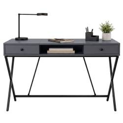 Birou stil industrial, MDF melaminat, cu 2 sertare si raft, cadru metalic, 120x50x81 cm, gri grafit