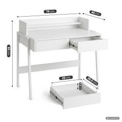 Birou compact, MDF melaminat, cu 2 sertare si raft, cadru metalic, 78x48x95 cm, alb