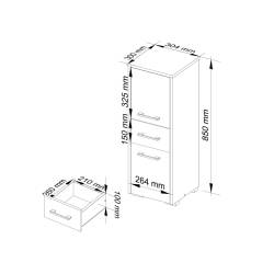 Dulap de baie tip baza, cu 2 usi si sertar, PAL 16 mm, 30x30x85 cm, alb si gri