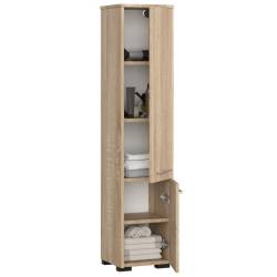 Dulap baie tip coloana cu 2 usi si 5 rafturi, PAL laminat, 30x30x140 cm, stejar sonoma