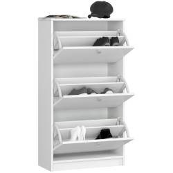Dulap pantofi cu 3 usi rabatabile, PAL laminat 16 mm, 60x29x113 cm, alb