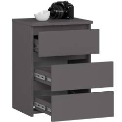 Noptiera cu 3 sertare, PAL laminat 16 mm, 40x35x57 cm, gri