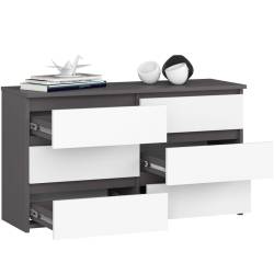 Comoda cu 6 sertare, PAL laminat, 100x35x57 cm, gri si alb