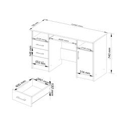 Birou ANA pentru calculator, cu 3 sertare si 1 usa, 124x52x74 cm, stejar sonoma