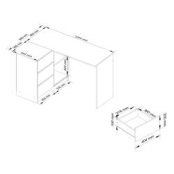 Birou colt stanga, cu 3 sertare si rafturi, PAL laminat, 124x85x77 cm, stejar craft