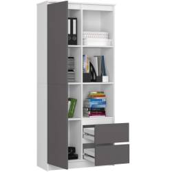 Dulap cu usa, 2 sertare si 7 rafturi, PAL laminat 16 mm, 80x35x180 cm, alb si gri