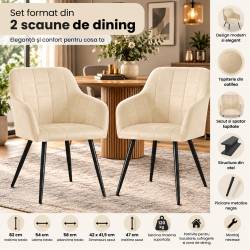 Set 2 scaune dining tapitate cu velur Luxano, cusaturi patrate, 54x58x82 cm, bej deschis