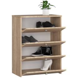 Dulap pantofi cu 4 usi rabatabile, PAL laminat, 60x33x80 cm, stejar sonoma