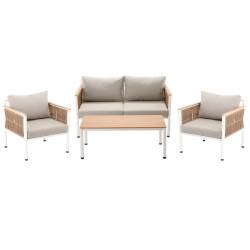 Set mobilier gradina Belgrad 4 piese, cu perne, canapea 2 locuri, 2 fotolii si masa, cadru aluminiu, 129x68x70 cm, bej
