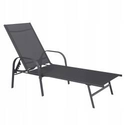 Sezlong pliabil reglabil pentru terasa si balcon, textilena si cadru otel, 195x69x94 cm, gri inchis