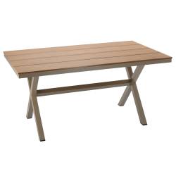 Masa gradina dreptunghiulara din aluminiu cu blat aspect lemn, 150x90x74 cm, bej