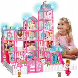 Casa de papusi pentru copii cu 374 piese, animale, mobilier si accesorii, 80x60x50 cm, roz