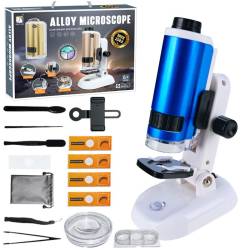 Microscop educational cu accesorii, marire 100x-250x, iluminare LED, suport smartphone, set pentru experimente