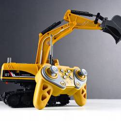 Set utilaje construction RC cu excavator si basculanta, lumini si abur, telecomanda, 3 accesorii incluse