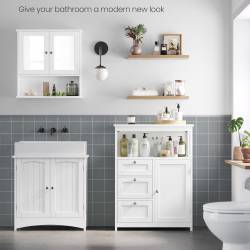 VASAGLE Dulap de baie cu 3 sertare si dulap, raft reglabil, MDF, 60x30x80 cm, alb
