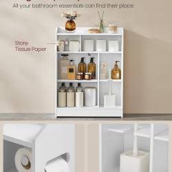 VASAGLE Dulap baie ingust, cu suport hartie igienica si compartiment perie WC, usi glisante, rafturi reglabile, 20x60x80 cm, alb