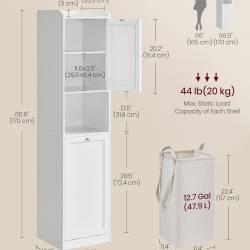 VASAGLE Dulap baie inalt cu cos rufe detasabil, cu usa si rafturi, 40x40x170 cm, alb