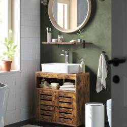 VASAGLE Dulap baie lavoar cu 2 usi tip jaluzea, raft reglabil, 60x30x63 cm, maro rustic