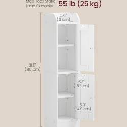 VASAGLE Dulap ingust pentru baie, cu rafturi reglabile si design compact, 20x18x80 cm, alb