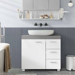 VASAGLE Dulap baie lavoar, cu 3 sertare si 2 compartimente, MDF, 70x30x64 cm, alb si gri