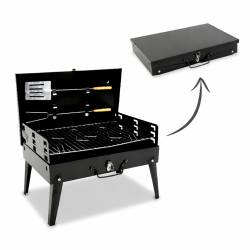 Gratar portabil pliabil tip valiza pentru camping, cu accesorii de gratar incluse, 45x30x30 cm