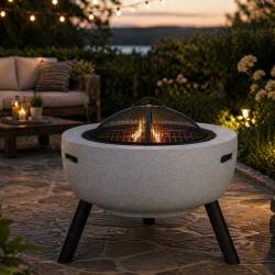Semineu de exterior pentru terasa sau gradina din placa de magneziu, cu grill pentru gratar, 60x60x52 cm