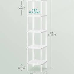 SONGMICS Etajera bambus 5 niveluri, raft multifunctional pentru baie sau bucatarie, 33x33x146 cm, alb