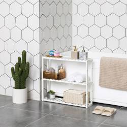 SONGMICS Raft de depozitare din bambus, 3 polite, pentru bucatarie sau baie, 60x15x54 cm, alb