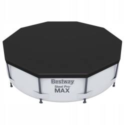 Prelata Bestway 58249 pentru piscina cu diametrul 488 cm, cu orificii de drenaj si snur de fixare, negru