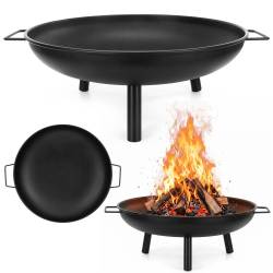 Semineu de exterior tip bol, focar cu manere laterale, din otel, 58x23 cm, negru
