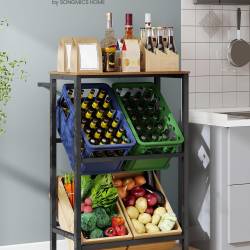 SONGMICS Suport pentru lazi de legume sau bauturi cu 2 niveluri, pentru 4 lazi, cadru metalic, 70x40x117 cm, maro rustic