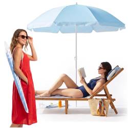 Umbrela de plaja pliabila cu inclinare reglabila, UPF 50+, cu husa transport, 160 cm, albastru