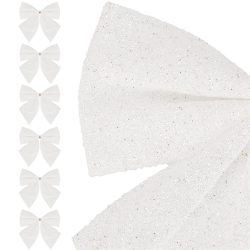 Set 6 ornamente pentru bradul de Craciun, fundita, 8 cm, alb
