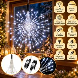 (DL) Instalatie lumina decorativa STAR cu 100 LED-uri, diametru 40cm, telecomanda, iluminare alba