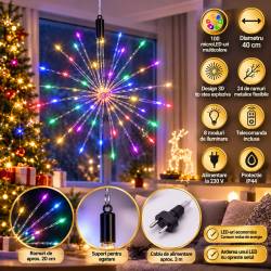(DL) Instalatie lumina decorativa STAR cu 100 LED-uri, diametru 40cm, telecomanda, iluminare multicolora