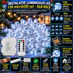 Instalatie lumini de exterior pentru gradina, 9 metri, 120 LED-uri, cu baterii, alb