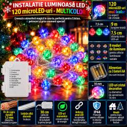 Instalatie lumini de exterior pentru gradina, 9 metri, 120 LED-uri, cu baterii, multicolor