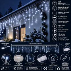 Ghirlanda luminoasa tip perdea 300 LED-uri, 12m, pentru interior/exterior, cu flash, iluminare alba