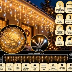 Instalatie luminoasa tip turturi LED exterior/interior, 300 LED-uri alb cald cu flash alb rece, 12 m, IP44, conectabila