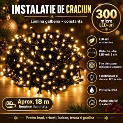 Instalatie lumini pentru bradul de Craciun, 19,5 metri, 300 LED-uri, galben