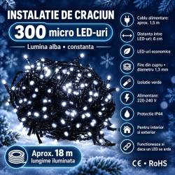 Instalatie lumini pentru bradul de Craciun, 19,5 metri, 300 LED-uri, alb