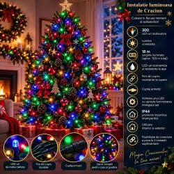 Instalatie lumini pentru bradul de Craciun, 19,5 metri, 300 LED-uri, multicolor