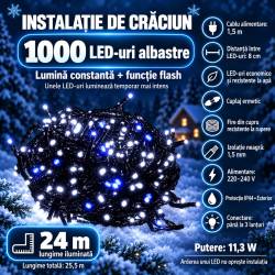 Instalatie lumini pentru bradul de Craciun, 25,5 metri, 300 LED-uri cu flash, albastru