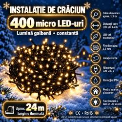 Instalatie lumini pentru bradul de Craciun, 25,5 metri, 400 LED-uri, galben