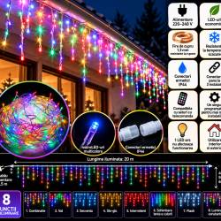 Ghirlanda luminoasa tip perdea cu flash 500 LED-uri, 20m, pentru interior/exterior, iluminare multicolora